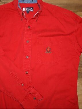 Vintage 90s Chaps Ralph Lauren Red Casual Button-Down Shirt with Chest Crest